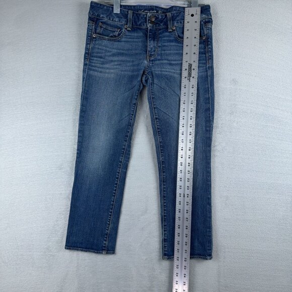 American Eagle Artist Crop Jeans Stretch Womens Size W30 Low Rise Blue - Picture 6 of 11